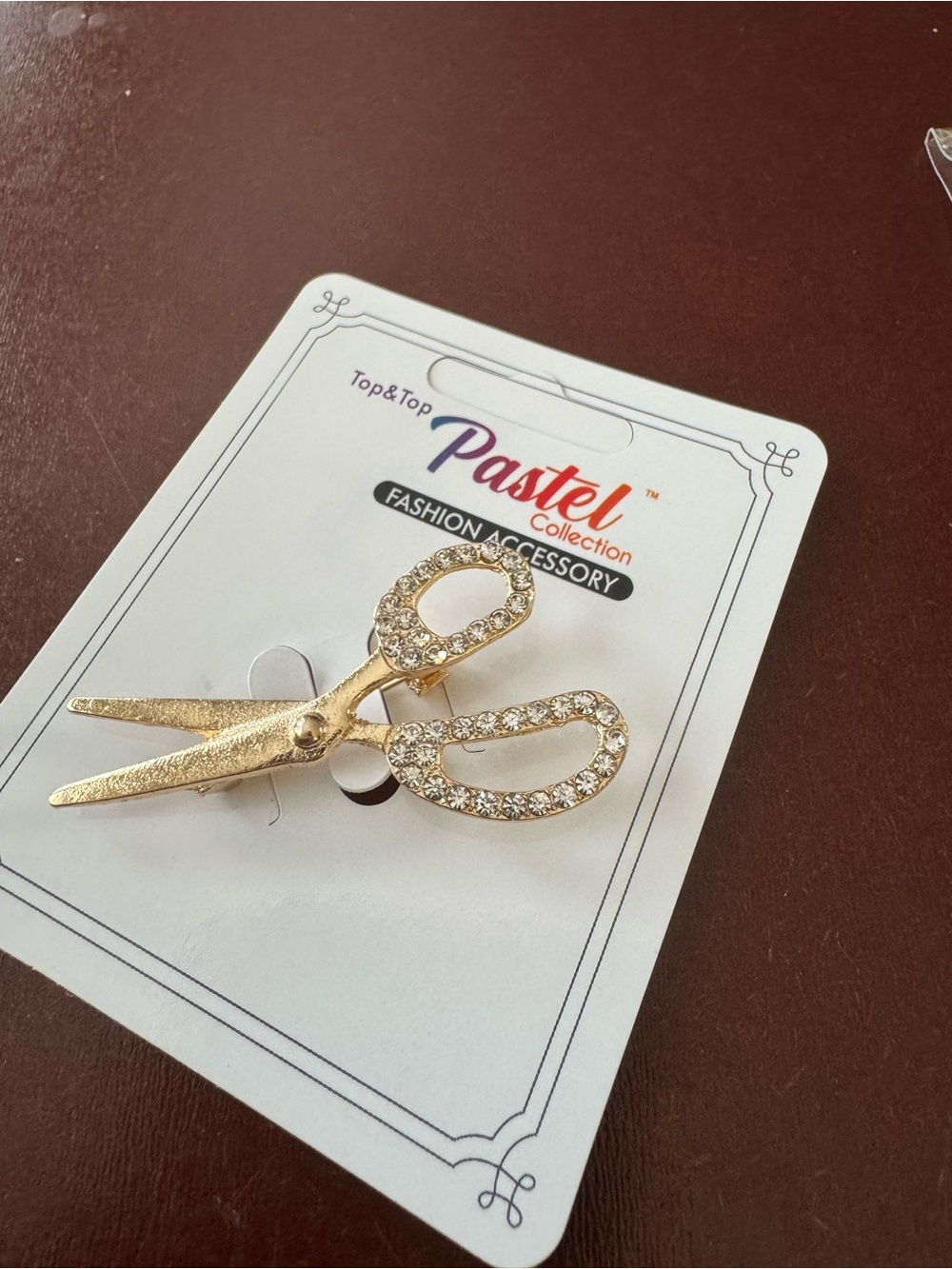 Gold Rhinestone Scissors Brooch